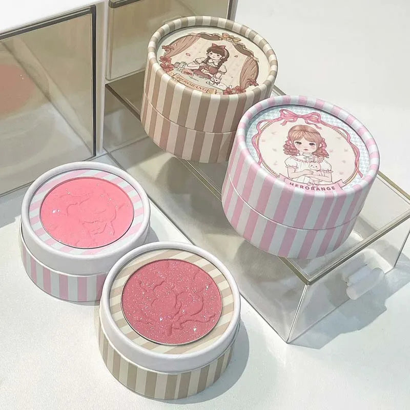 Three Dimensional Embossed Blush Fine Powder Monochrome Smooth Matte Shimmer Retro Pink Almonds Blusher Rouge Enhancing Makeup Qme