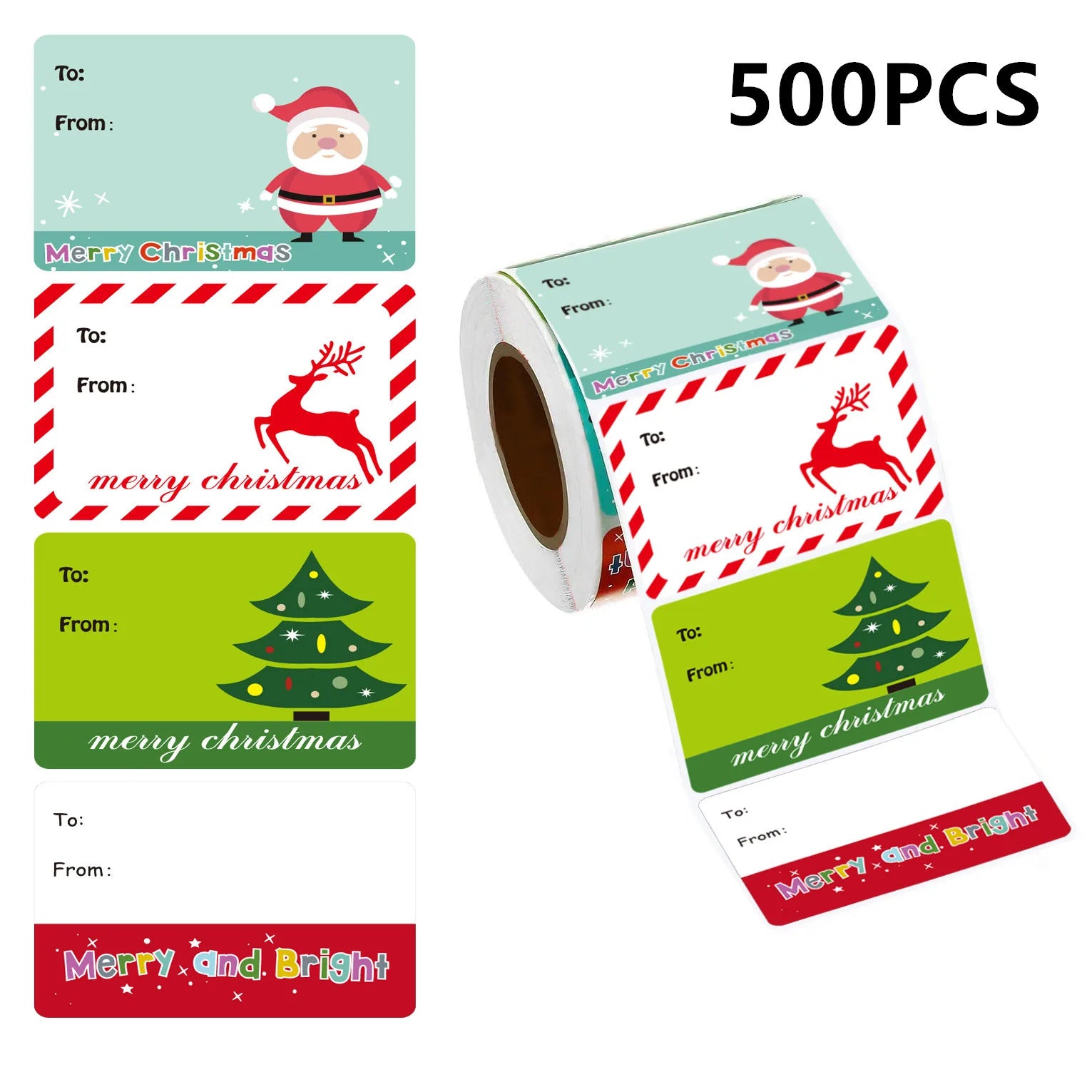500 pcs/roll Christmas Label Santa Sticker Self-Adhesive Label Christmas Birthday Holiday Gift Decoration Qme 500PCS-33H 5x3.8cm