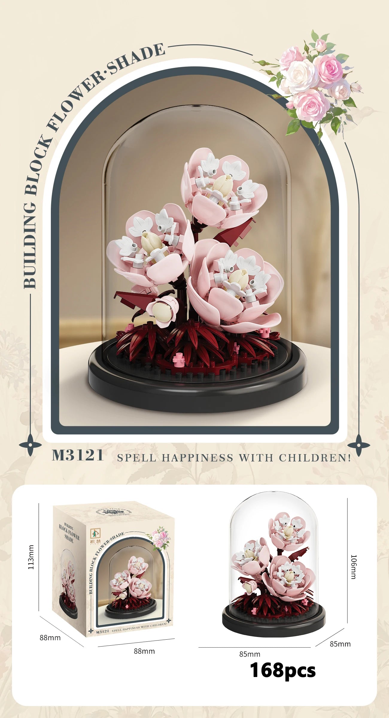 Eternal Flower Bouquet Bonsai Potted Plant Micro Building Blocks Model Home Decoration Puzzle Toys Kids Birthday Christmas Gifts Qme 3121-With Cover