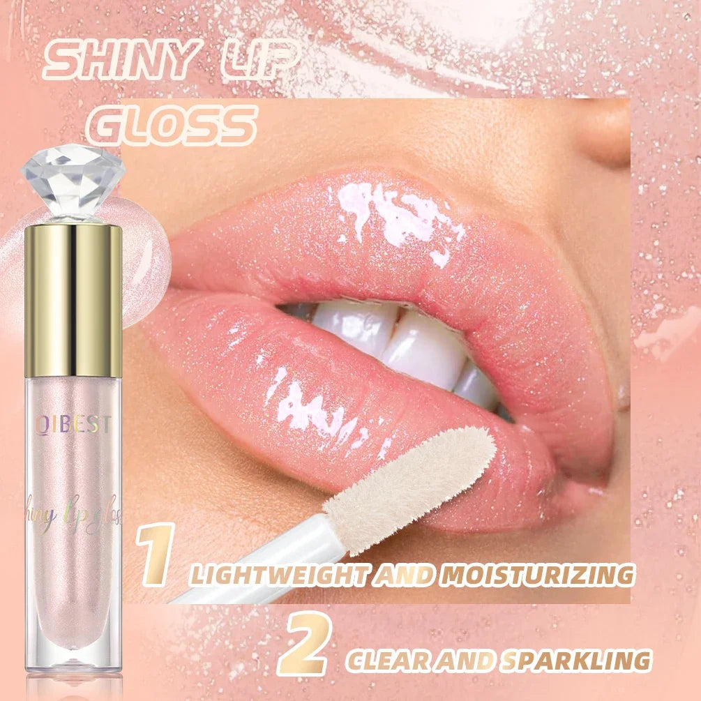 QIBEST Glitter Metallic Lip Glaze Shiny Long Lasting Shimmer Lip Gloss Moisturizing Liquid Lipstick Makeup Lip Tint For Women Qme