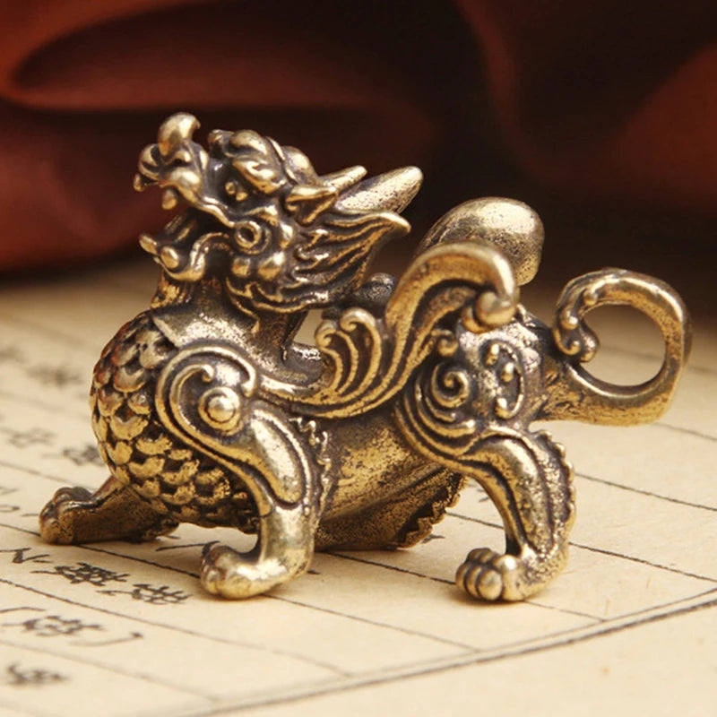 Statue Figurine Wealth Brass Decor Prosperity Chinese Ornament Qilin Qme