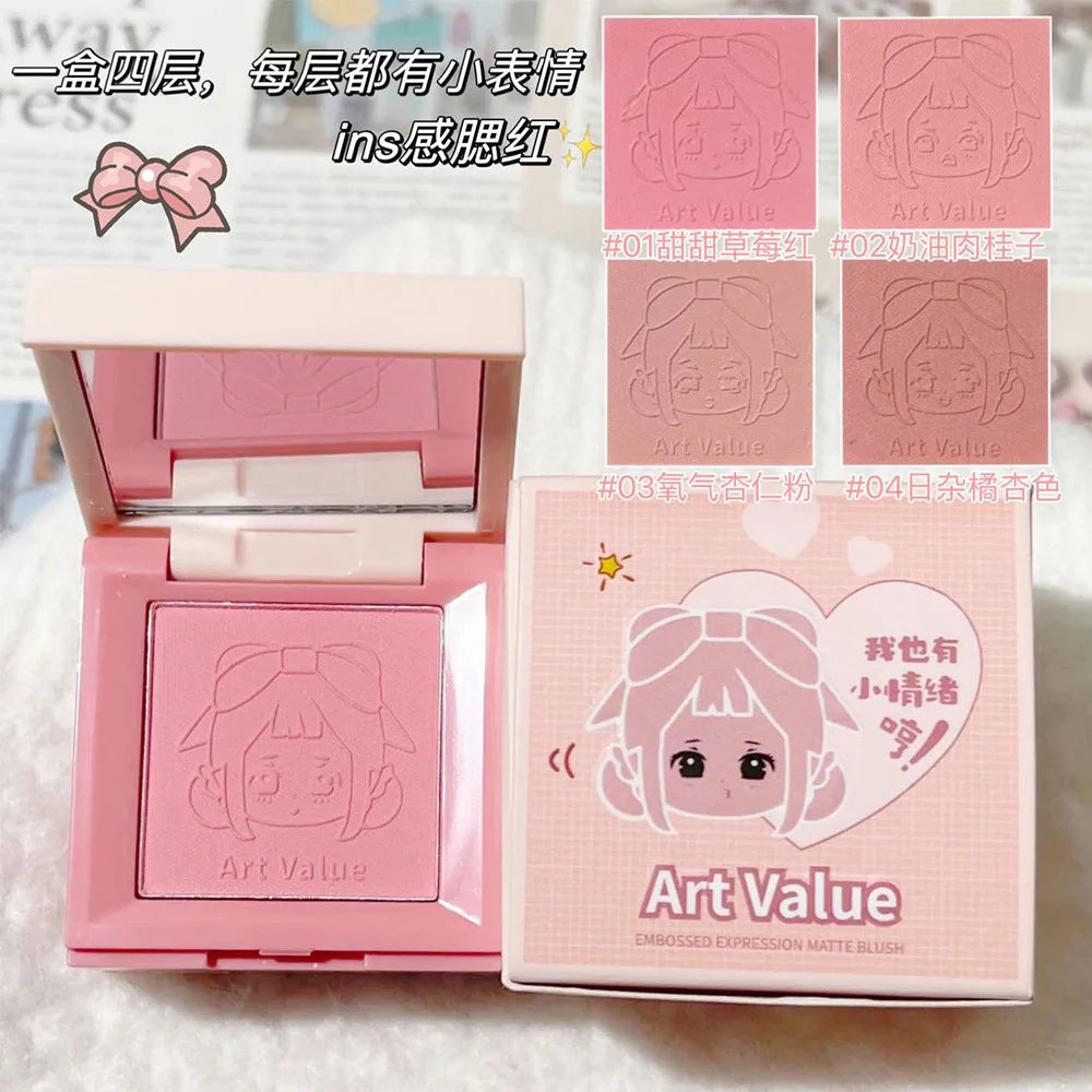 4-in-1 Case Makeup Palette Blush Matte Mineral Powder Long-lasting Natural Cheek Contour Tint 4 Color Face Blush Korean Cosmetic Qme 03