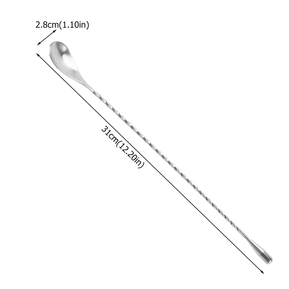 Stainless Steel Bar Spoon Long Handle Cocktail Mixing Spoon Twisted Drink Stirrer Tool for Wine Coffee Tea Beverage Mixing Qme