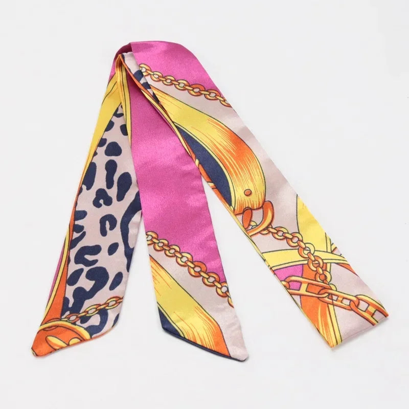 Skinny Scarf Hair Small Women Simple Handle Ribbon Fashion Printing Qme A-21