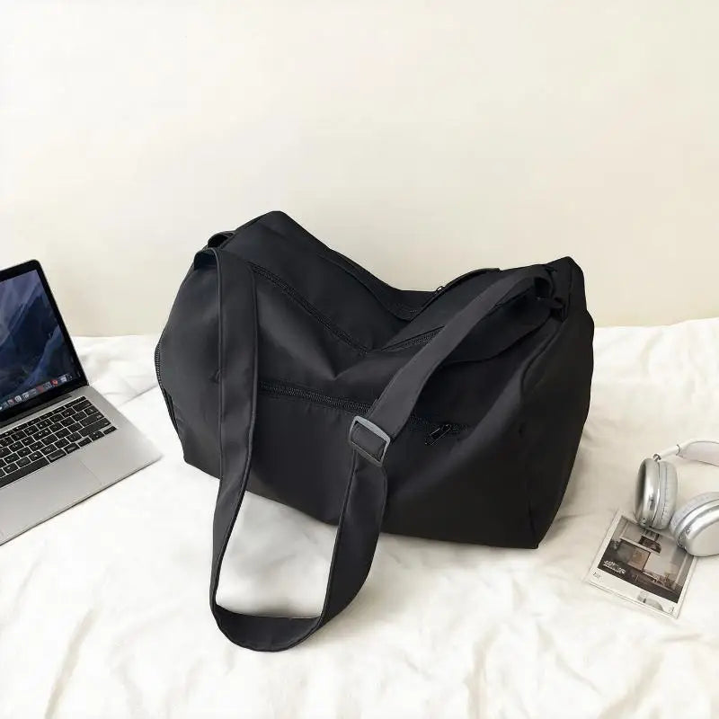 Beige Water Resistant Nylon Duffel Bag With Adjustable Strap Large Capacity For Gym Travel Daily Commute Qme A1