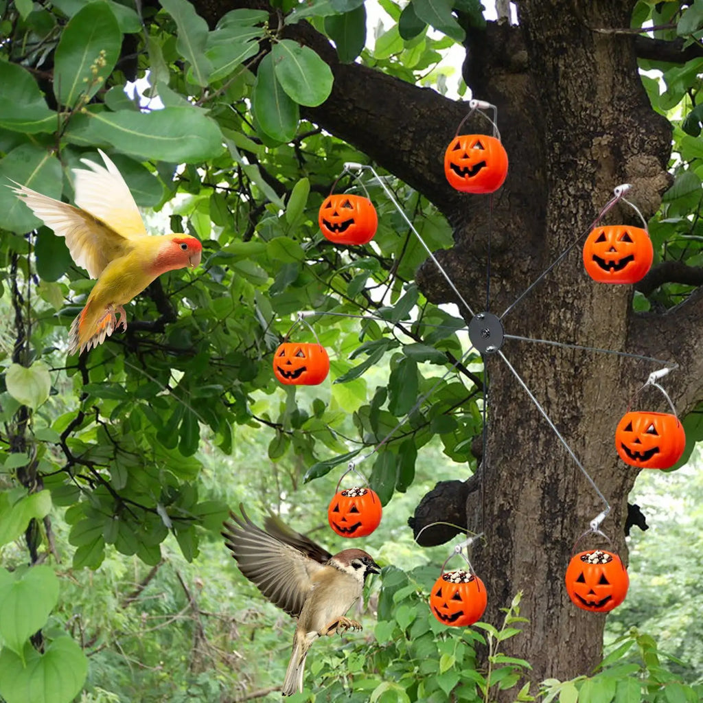 Birds Feeders For Outside Bird Windmill Feeder With 8 Pumpkin Buckets Birdwatching Halloween Pumpkin Decor For Outside Garden Qme