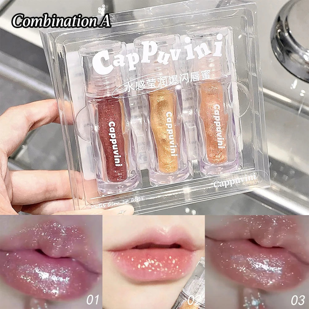 Moisturizing Glitter Lip Gloss-6 Colors Gloss Glossy Non-sticky Makeup Qme Conbination A