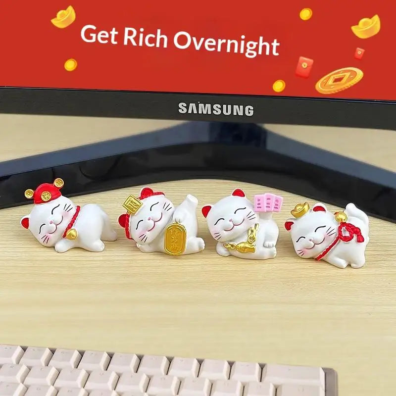1/2/4Pcs Wealth Fortune Sculpture Lucky Cute Cat Figurine Gaming Office Table Desk Car Ornaments Chinese New Year Decor Gifts Qme