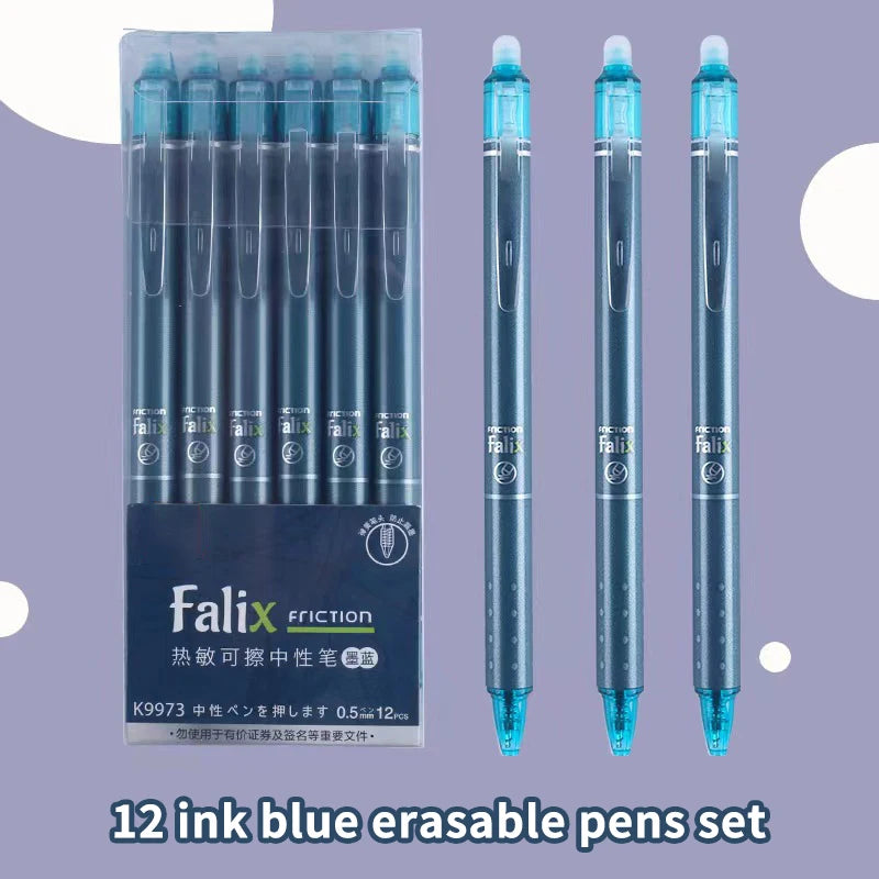 Erasable Gel Pen Press Ballpoint School Office Stationery Supplies Qme Dark blue