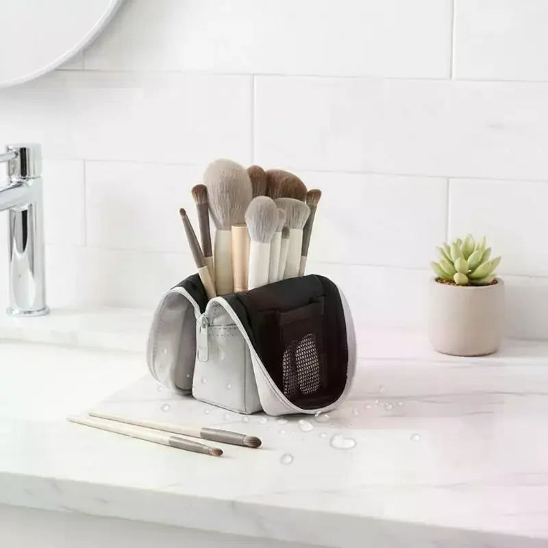 Double Zipper Cosmetic Bag Waterproof Makeup Brushes Case Women Storage Bags Portable Travel Brush Holder Makeup Case 1PC Qme