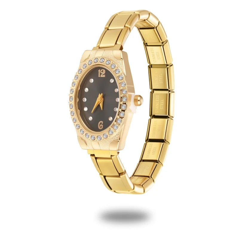New2026 Vintage Oval Inlaid Zircon Stainless Steel Watch Bracelet