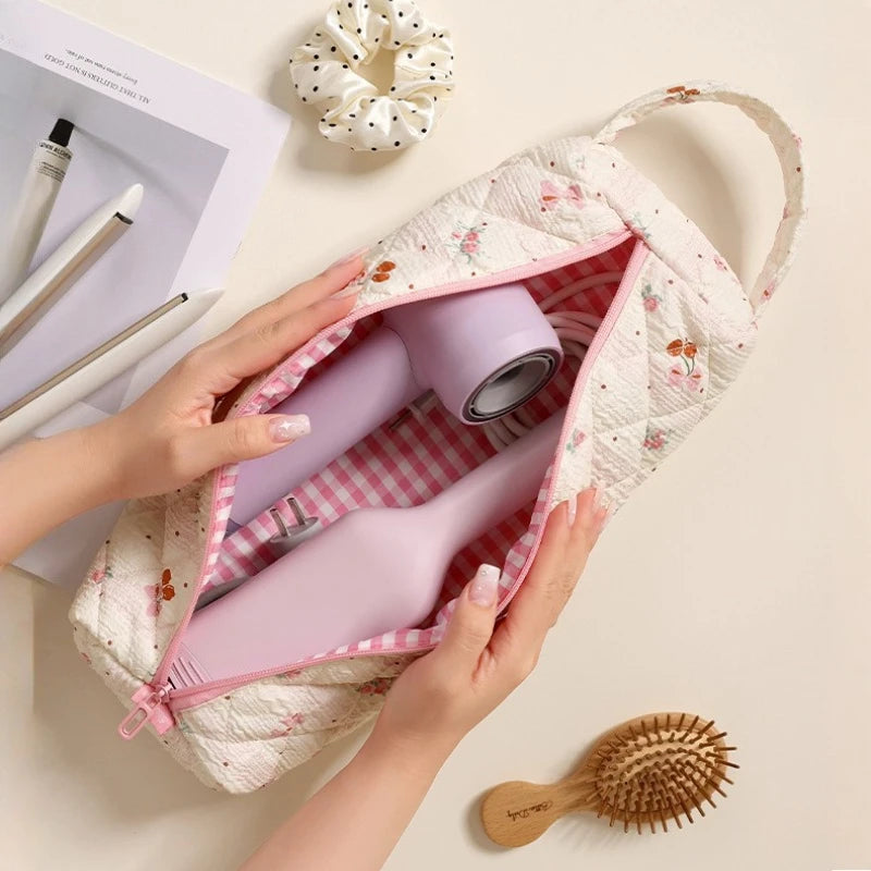 A Storage Bag Large Capacity Polyester Material Portable Wear-resistant Portable Drum Hair Dryer Bag Floral Storage Bag Qme