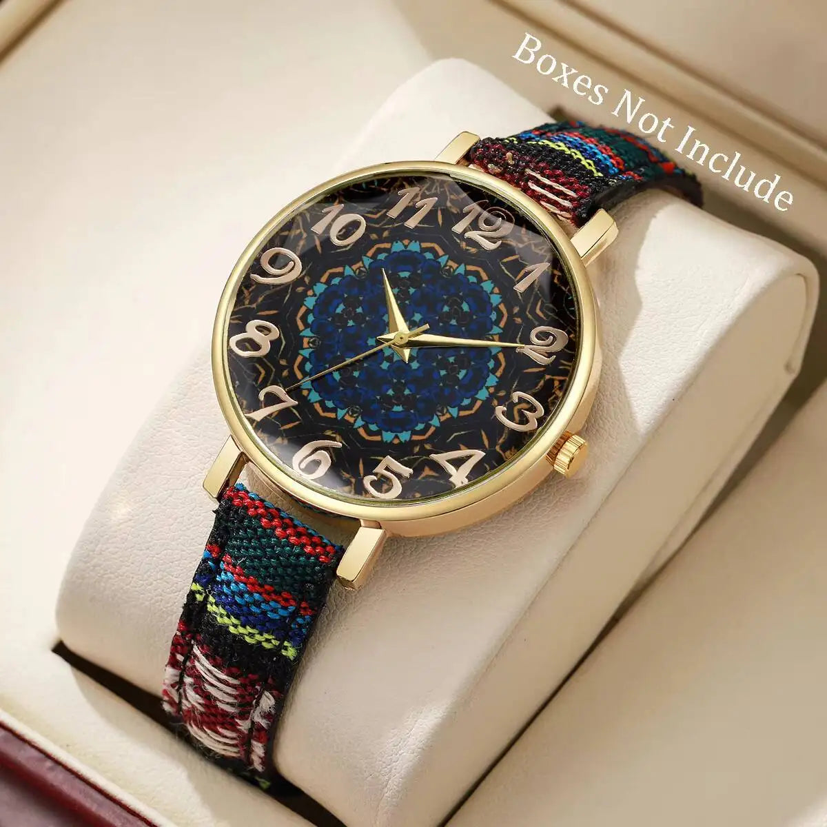 Vintage Printed Women Watches Casual Leather Strap Ladies Quartz Wristwatch Reloj Mujer Girls Gift（Without Box） Qme Black Without Box