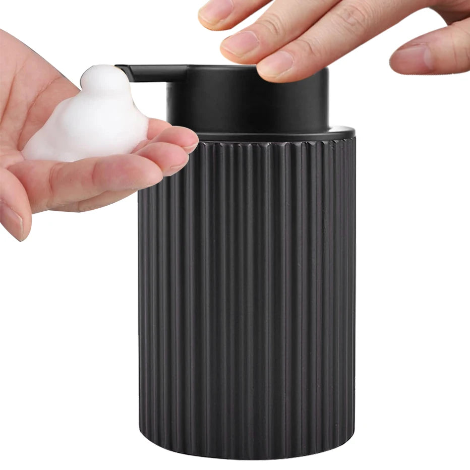 Foaming Soap Dispenser Set with Toothbrush Holder Silicone Tray Modern Black Foaming Dispenser Bottle for Hands Dishes Qme