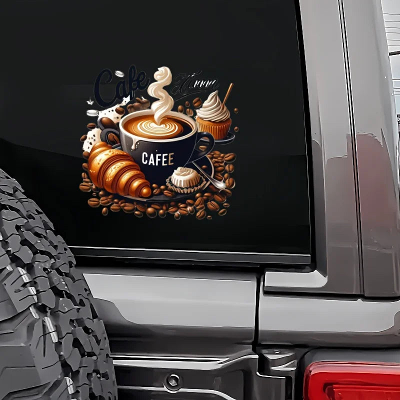 Coffee-themed stickers - suitable for cars, laptops, trucks, motorcycles | Durable self-adhesive stickers, used for vehicle Qme