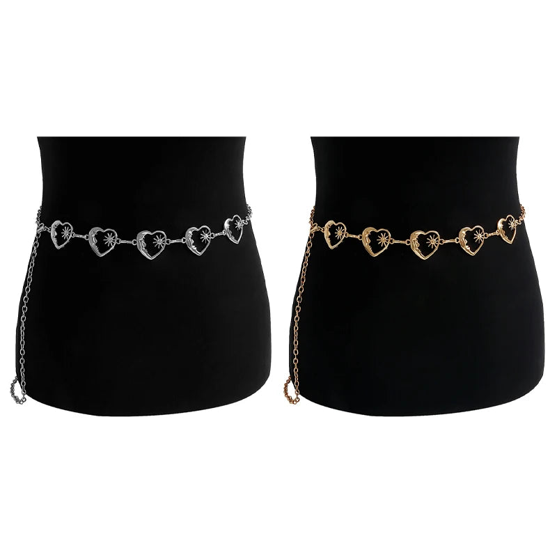 Harajuku Punk Moon Metal Belts Women Vintage Gothic Sun Waist Chain Qme