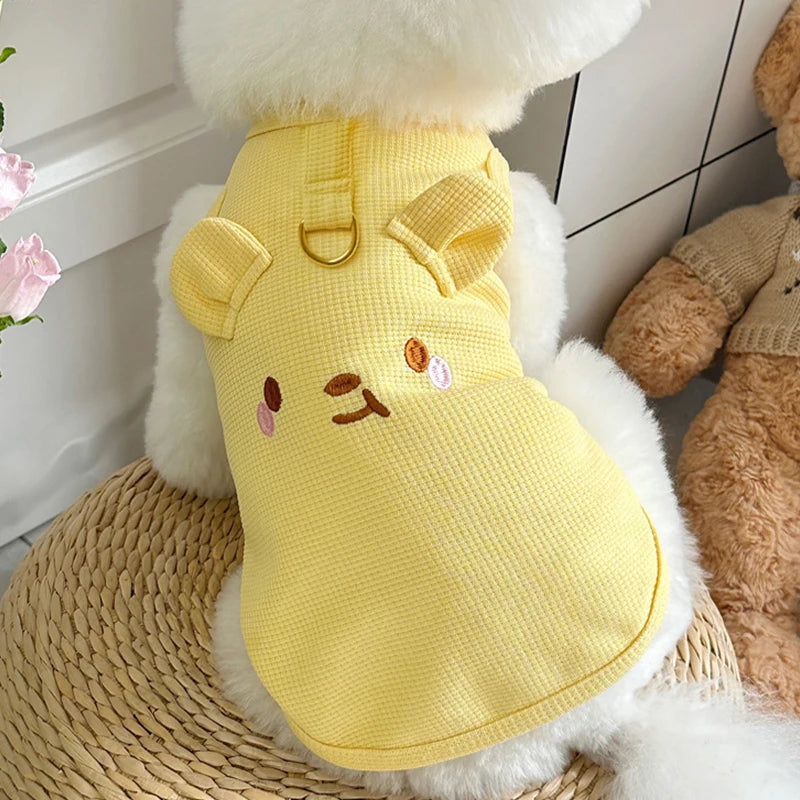 Cute Pet Vest Breathable Waffle Knit Soft Comfortable Traction Buckle Qme XS yellow