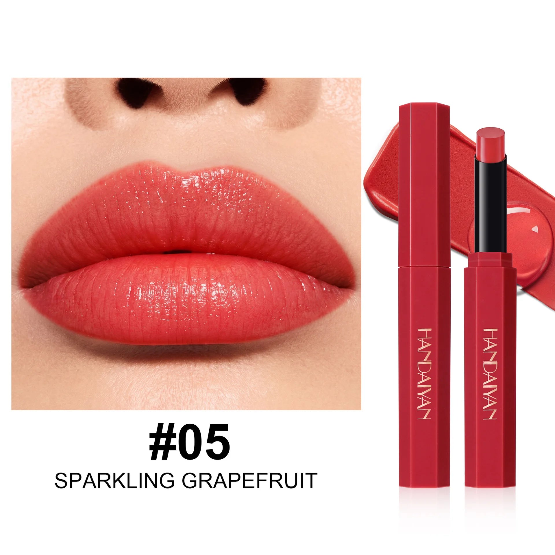 Sparkling Grapefruit Lipstick Non Fading Waterproof Long Lasting Moisturizing LipGloss Creamy Smooth Highly Pigmented Lip Makeup Qme 05