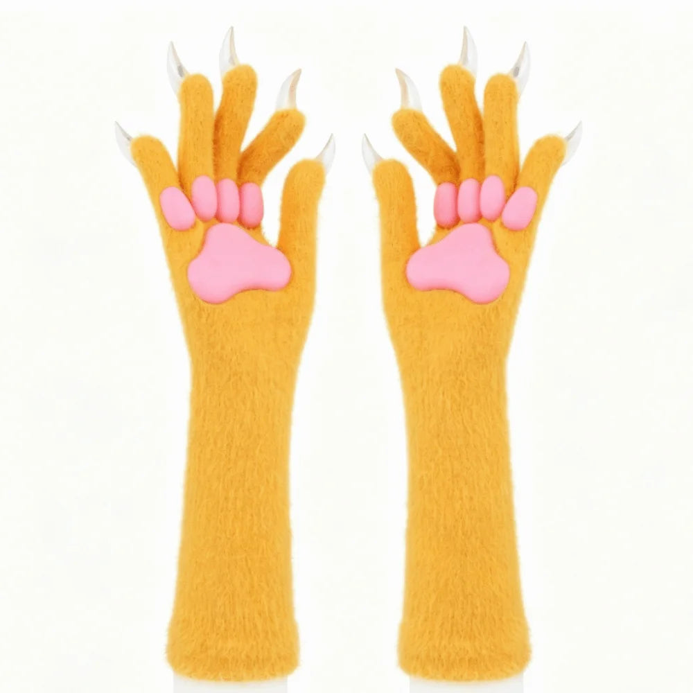 Long Cat Claw Gloves Furry Cute Animal Hand Silicone Paw Pads Cosplay Qme Yellow