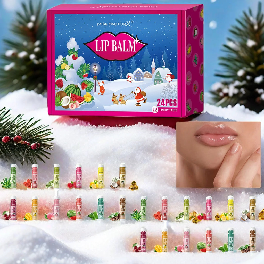 24PCS/ Box 12 Kinds of Flower and Fruit Lip Balm Set Gift Natural Fragrance Moisturizing Exfoliating and Brightening Lip Color Qme