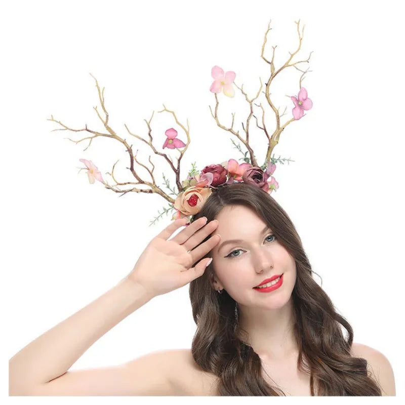 Handmade Enchanted Antler Headgear Cosplay Elf Elven Headpiece Magic Fairy Crown Elvish Forest Branch System Photography Prop Qme