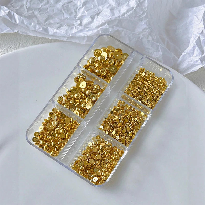 6 Grids 3d Gold Silver Half Round Ball Charm Nail Art Studs Metal Rivets Nail Art Decorations For Manicure Nails Qme