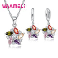 925 Sterling Silver Color Pendant Necklace Earrings Romantic Ethnic Style Windmill Shape Colorful/White Crystal Stone For Girl Qme Multicolor