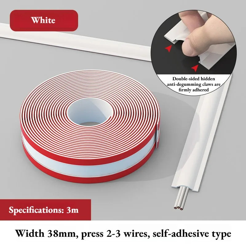 Self Adhesive Cable Concealer No Drill Wire Hider Cord Management Qme White 3m