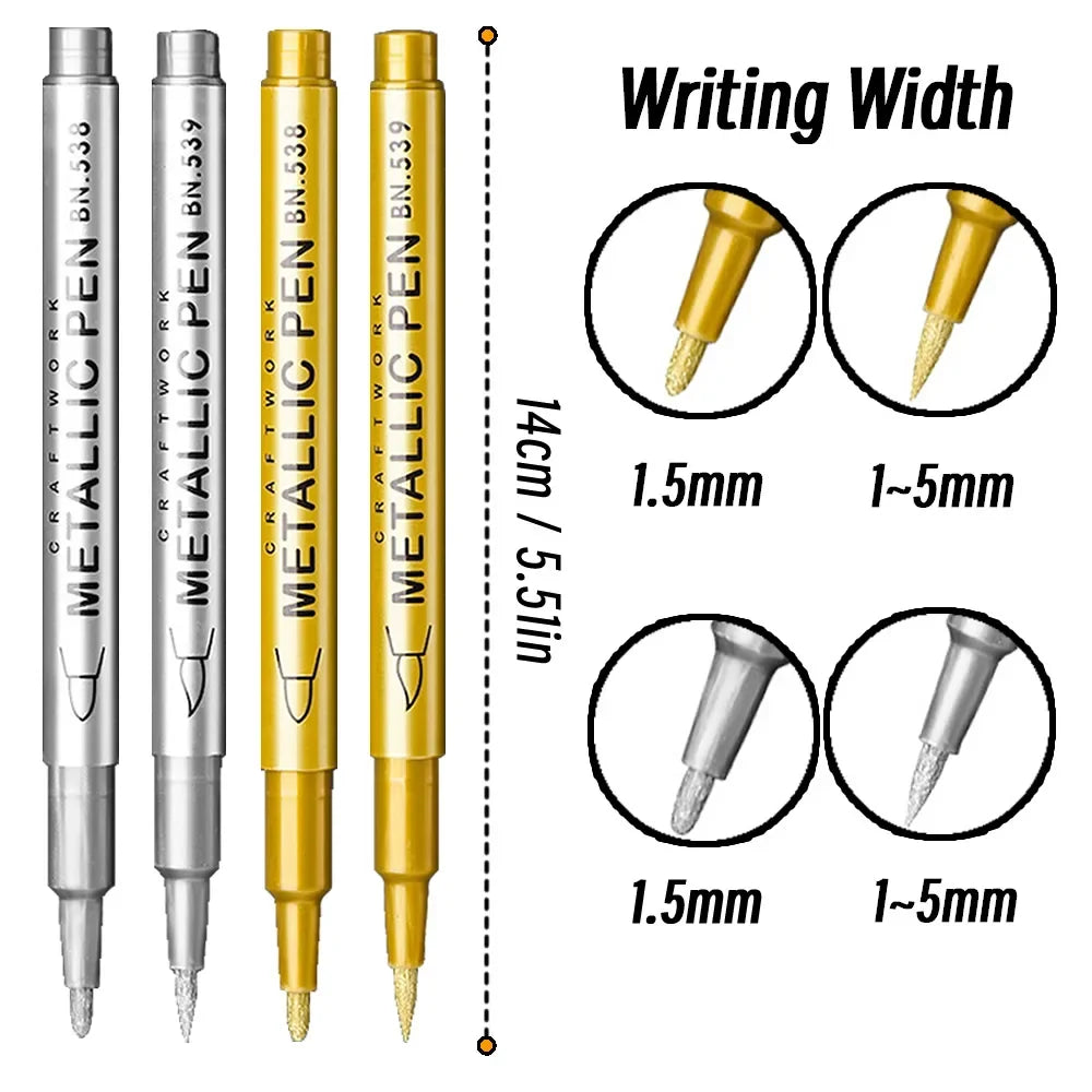 3pcs Brush Metallic Paint Marker Pens Gold Silver Color Permanent Art Marker For Manga Crafts Scrapbooking Stationery Supplies Qme