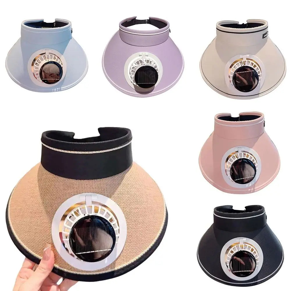 Wide Brim Sun Hat Fan Solar Powered Empty Outdoor Visor Sunshade Qme