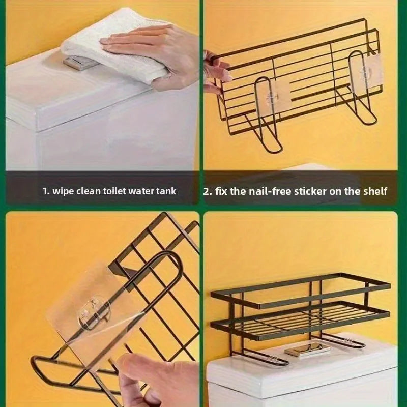Non Perforated Toilet Storage Rack Double Layer Bathroom Organizer Qme