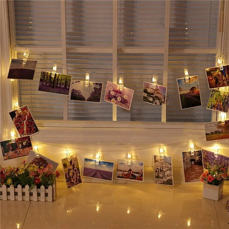 Garland Card Photo Clip String Lights 1.5M 10LEDS Led Fairy Light Bedroom DIY Clothespin Shapes Battery Decoration Lamp Qme