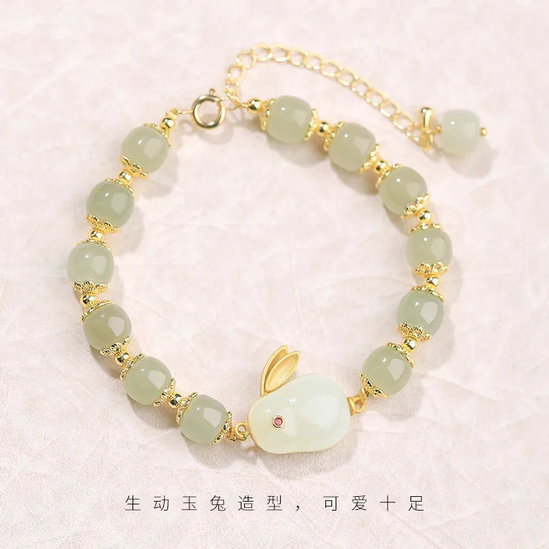 Fu Character Lucky Hetian Jade Hare Stars Antique Bracelet Creative Cute Female Temperamental Fashion Gifts Femme Qme