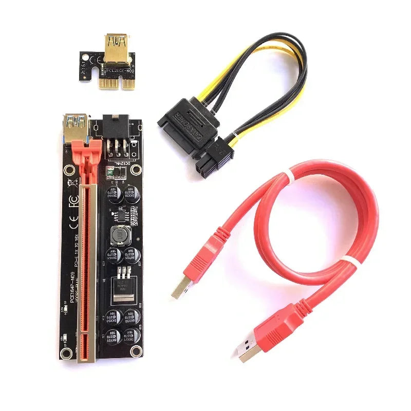 VER009S USB 3.0 PCI-E Riser VER 009S Express 1X 4x 8x 16x Extender Riser Adapter Card SATA 15pin To 6 Pin Power Cable Qme