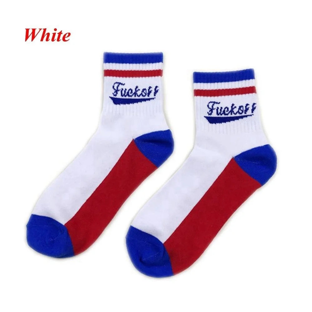 Fashion Cotton Skateboard Socks Letter Print Casual Sports Hosiery Qme One Size WHITE