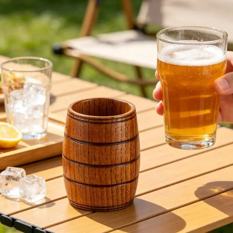 1Pcs Keg Shape Beer Tea Coffee Milk Water Cup Wooden Kitchen Bar Pub Drinkware For Home Party Camping Qme