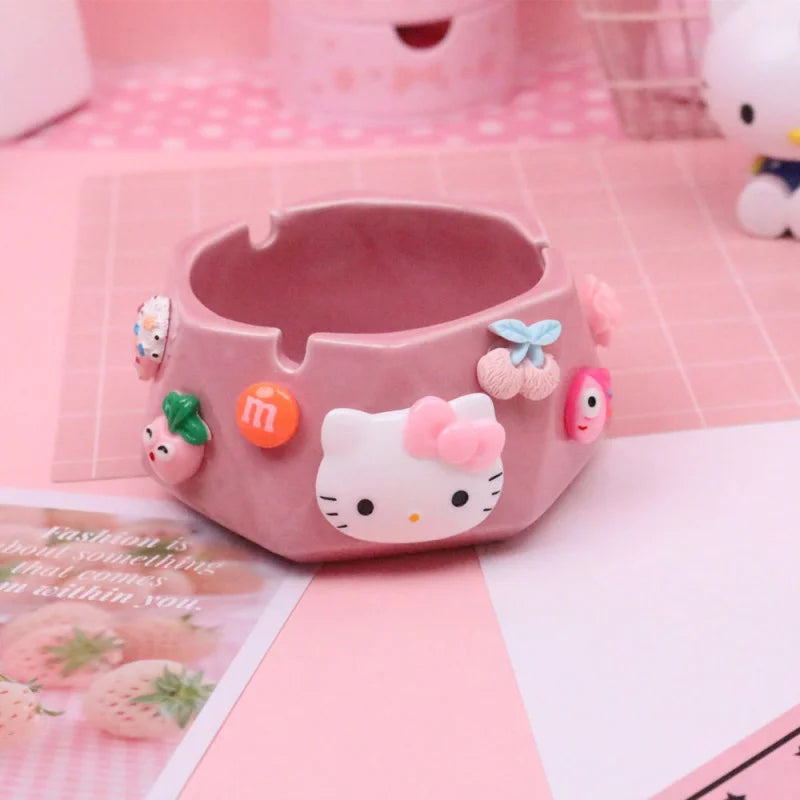 Hello Kitty Cute Cartoon Ashtray Pink Ceramic 3D Geometric Qme