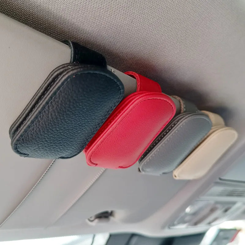 Black PU Leather Car Sunglasses Clip Sun Visor Card Creative Multifunctional Magnetic Suction Stable Convenient Storage Clips Qme