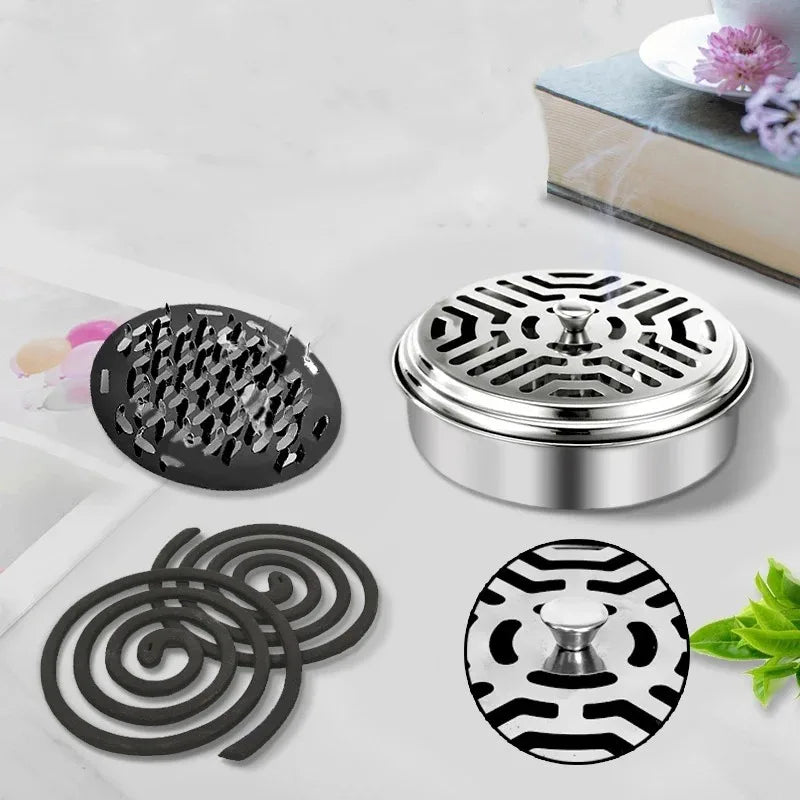 Stainless Steel Mosquito Coil Tray Holder With Lid Round Mosquito Coil Box Ash Tray For Home Hotel Camping Anti-Mosquito Supply Qme