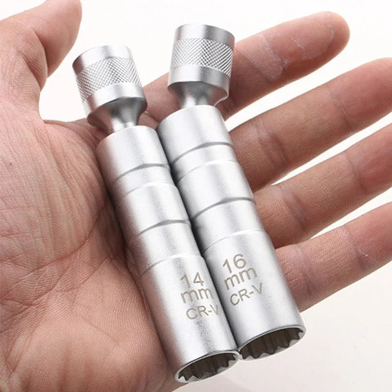Spark Plug Socket Wrench Adapter 14mm16mm Set Universal Joint with Magnetic Flexible Socket Thin Wall 3/8" Drive Car Repair Tool Qme