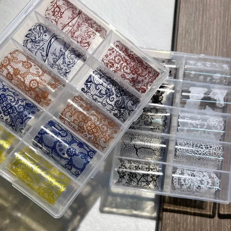 10 Rolls Vintage Lace Nail Art Transfer Paper, Retro French Pure Mixed Style Nail Decals, 50cm Water Decal for Nail DIY Manicure Qme