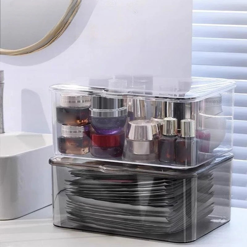 Lid Jewelry Make Up Organizer Home Desktop Storage Box Transparent Qme