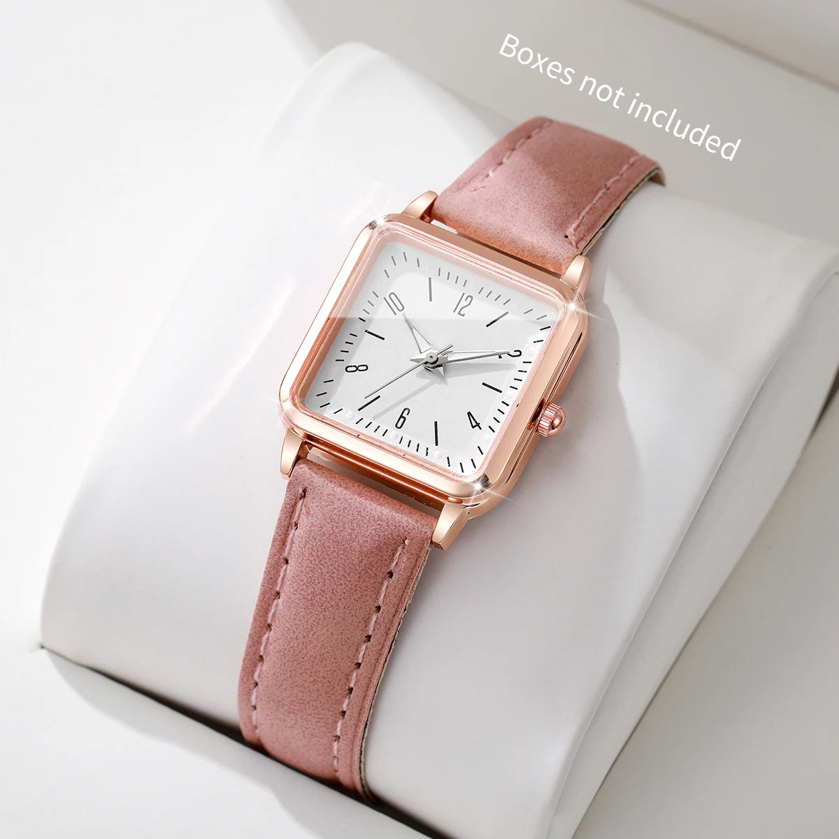 Rose gold square pink leather women's simple digital scale small square watch, not including gift box Qme Pink Without Box