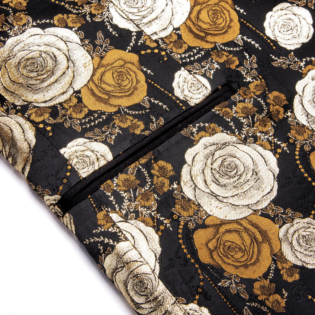 Men's Floral Rose Jacquard Blazer Multiple Colors Blue Red Black Gold Shawl Lapel Tuxedo Jacket for Wedding Prom Party Nightclub Qme
