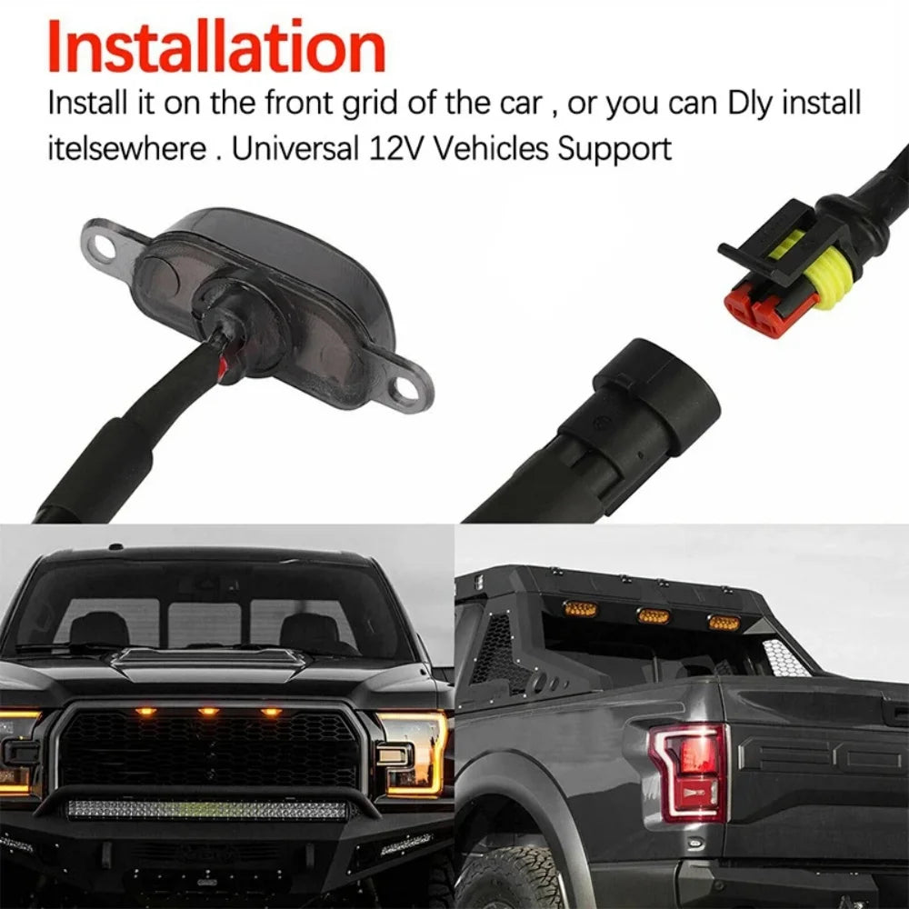 Universal Car Front LED Grille Light Smoked Amber White 12LED Grill Light Eagle Eye Lamp for Off Road Trunk SUV Ford Toyota 12V Qme
