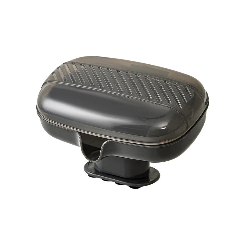 Sucker Soap Dish Holder Lid Self-draining Tray Case Portable Qme Gray
