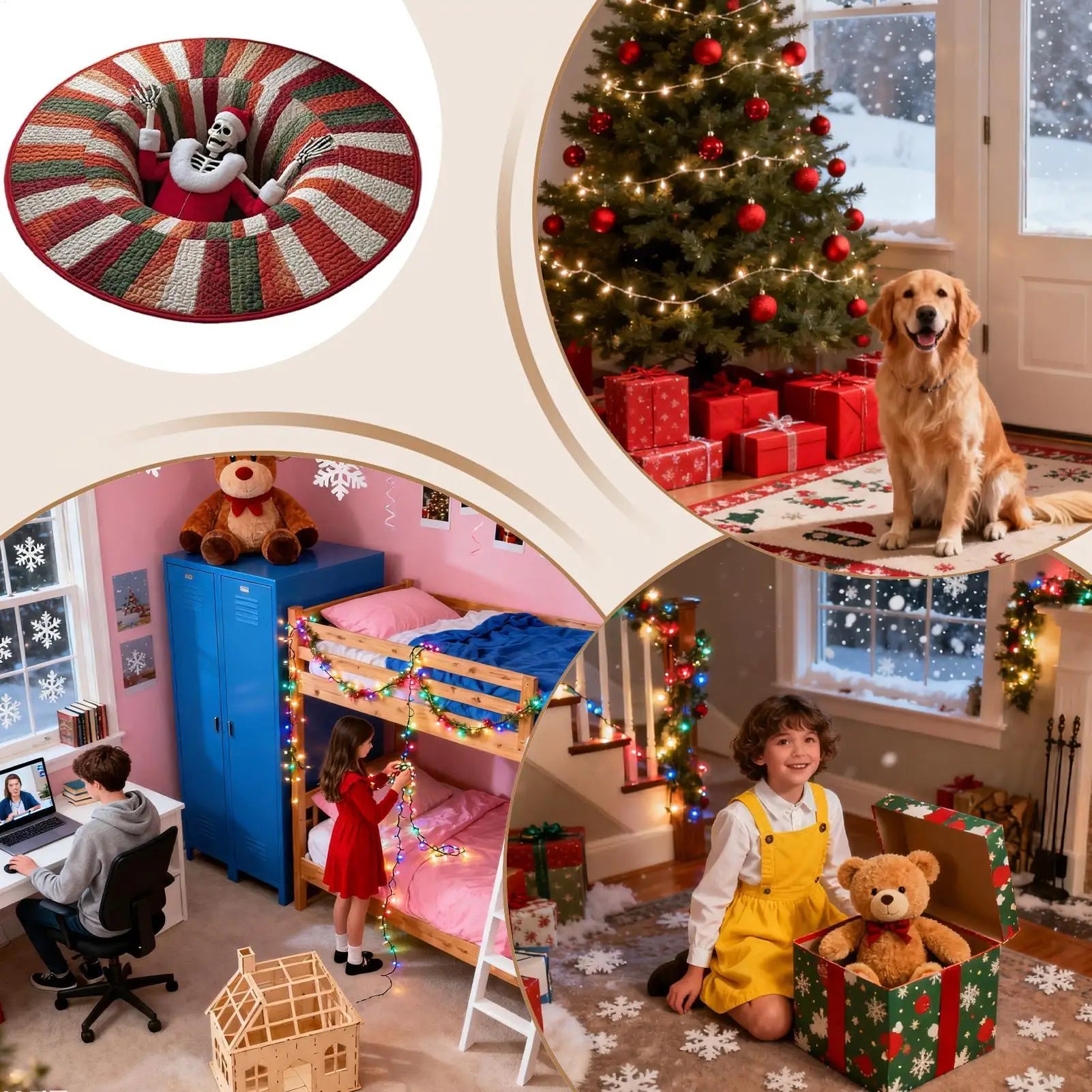 3D Rug Mat Floor Christmas Decor Round Quilted Holiday Bathroom Qme
