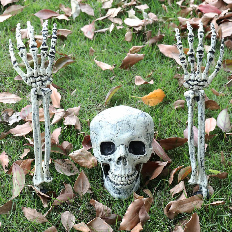 Realistic Skull Skeleton Halloween Decor Skeleton Head Arm Scare Halloween Props Haunted House Garden Party Halloween Decoration Qme 3pcs set