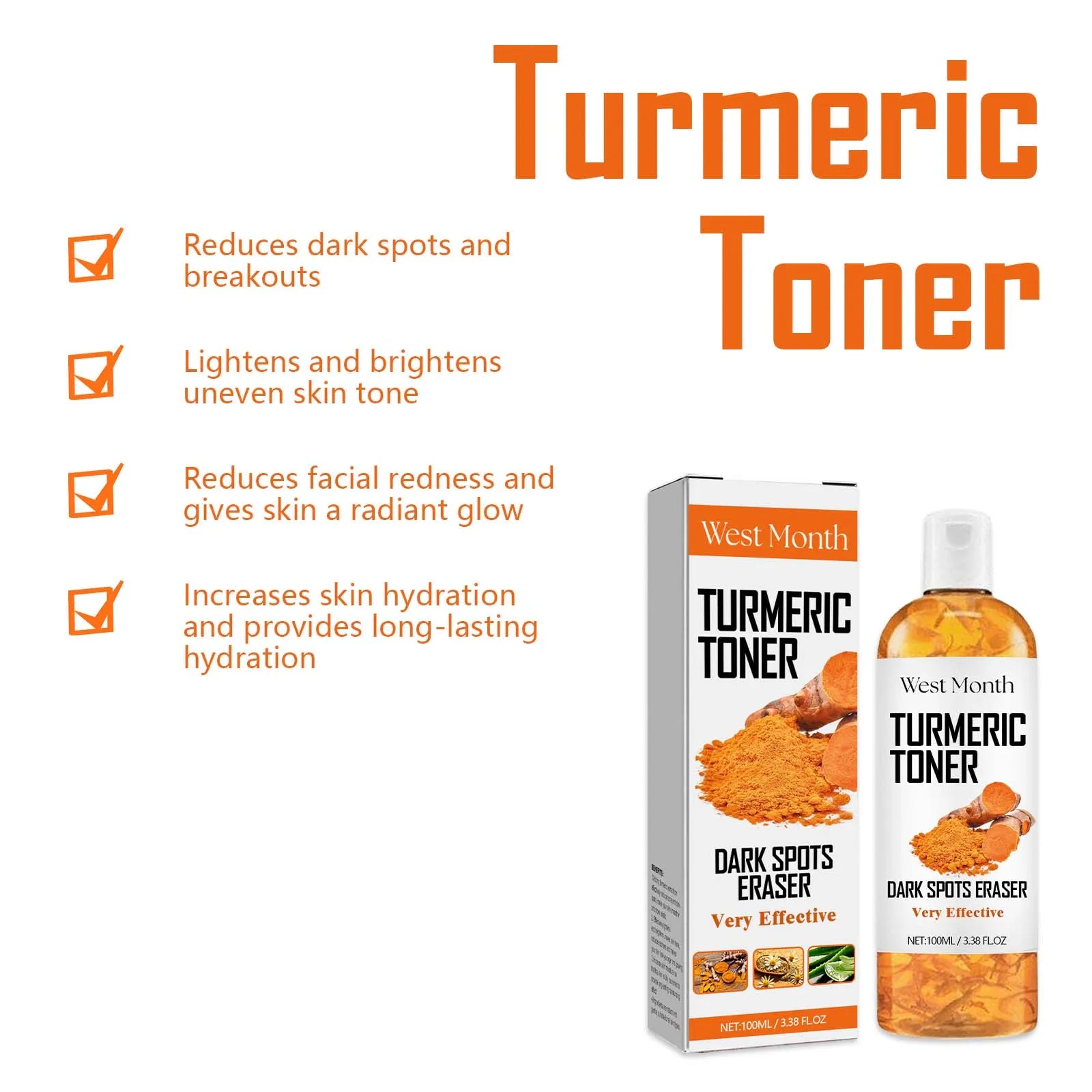 Turmeric Toner Dark Spots Removal Brightening Spots Corrector Remove Freckle Fade Melasma Moisturizing Turmeric Face Toner Qme