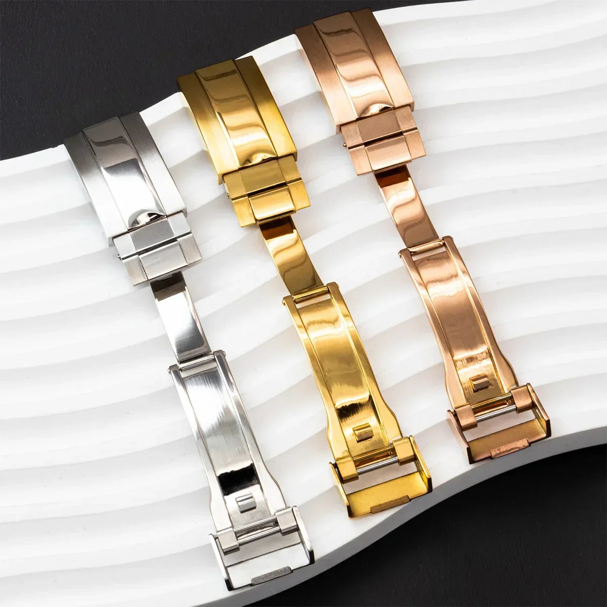 16 18mm Stainless Steel Buckle Watch Band Glidelock Clasp Fine-tuning Pull Button Buckle Silver Folding Safety Clasp Accessories Qme